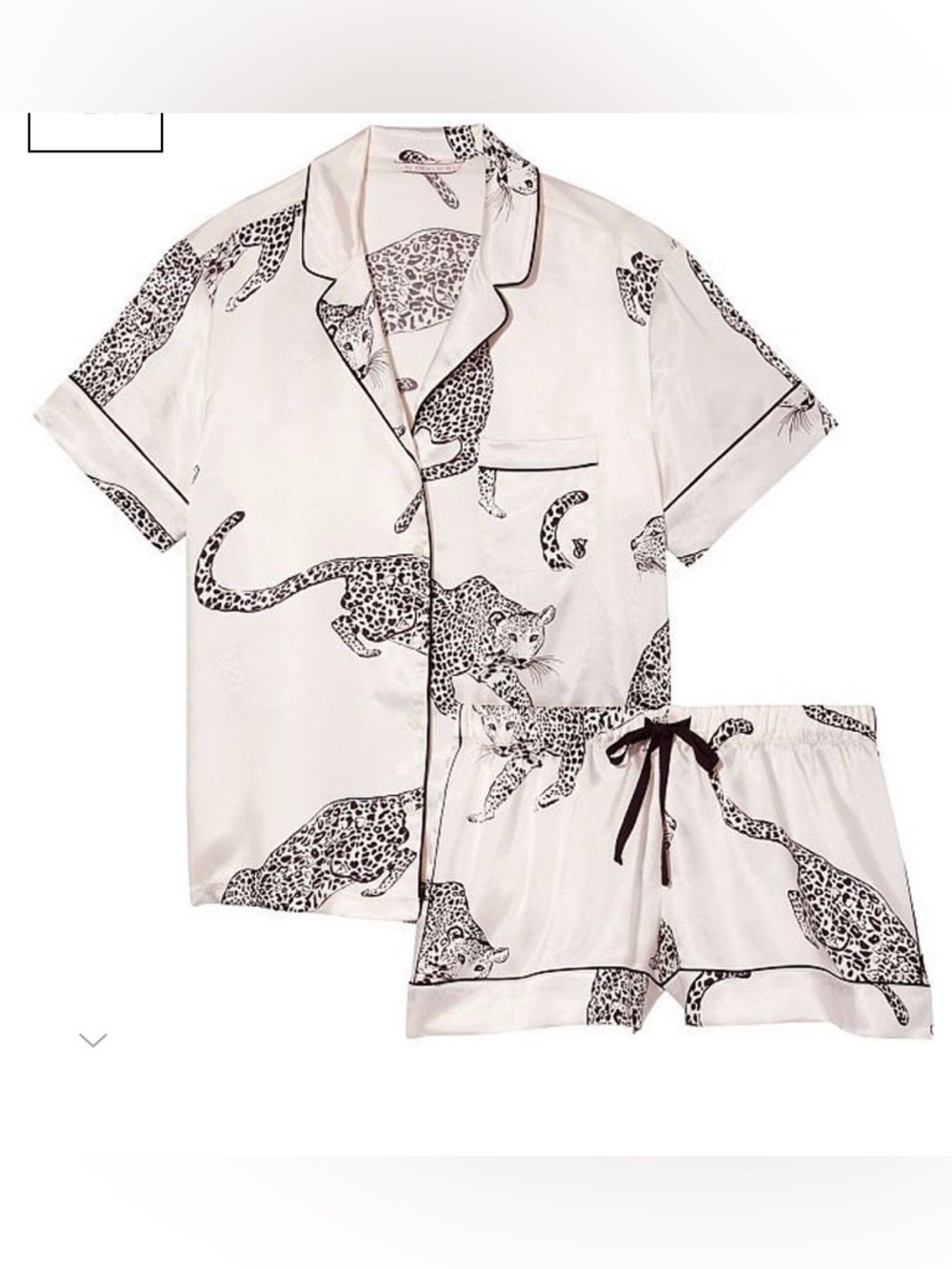 🐆NWT🐆Victoria's Secret Satin Short PJ Set, Black & White Leopard, Size S
